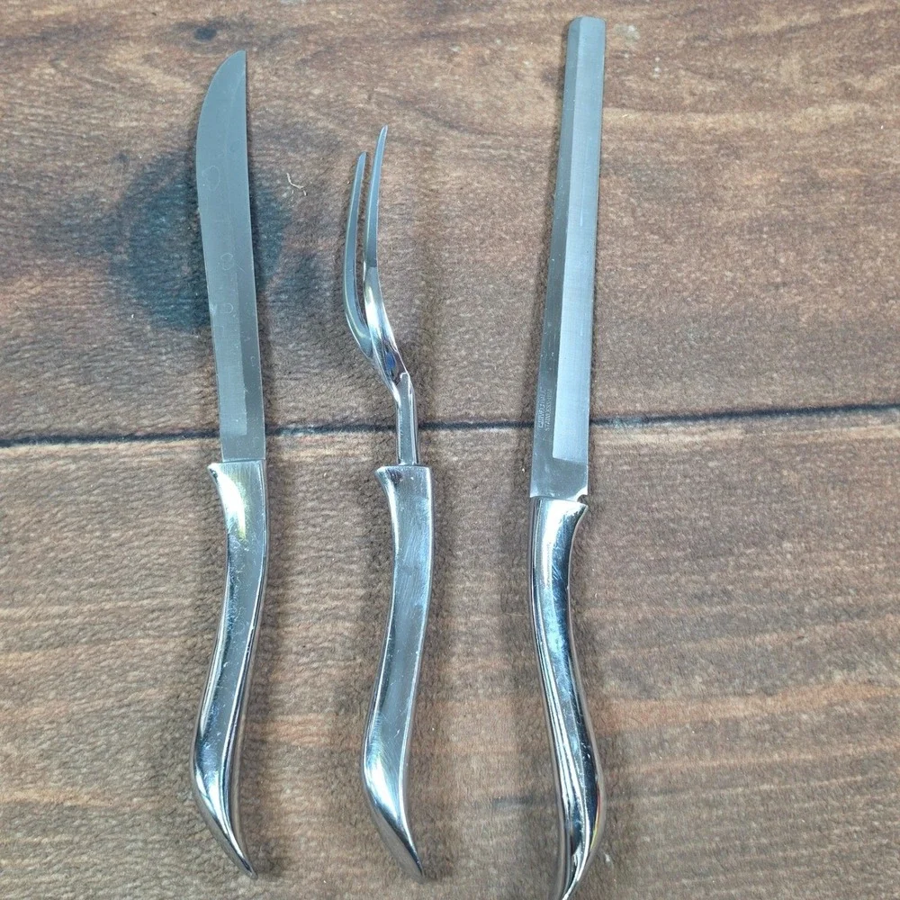 Carvel Hall Carving Set Home OS Silver Good MCM Stainless 3pc USA